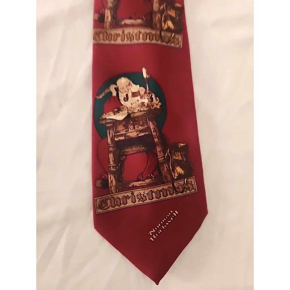 Vintage 1994 Saturday Evening Post Christmas Mens Necktie Santa Norman Rockwell